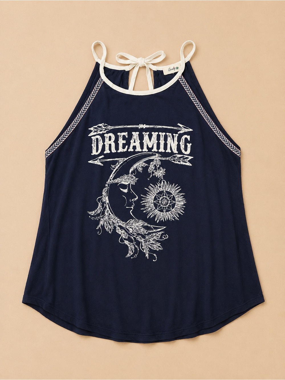 Navy 'Dreaming' Graphic Halter Tank Top - by Daily Special